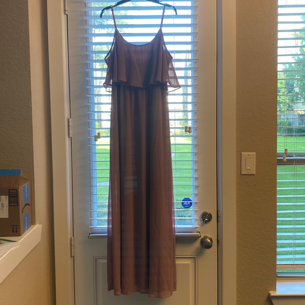 Caitlin Ruffle Maxi Dress, size 12, color- Antique Rose Chiffon